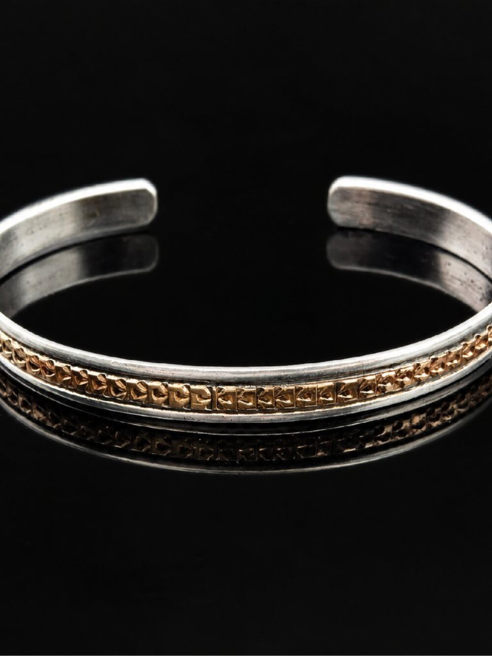 Vintage Sterling Silver 12K Gold Filled Cuff Bracelet Two Tone